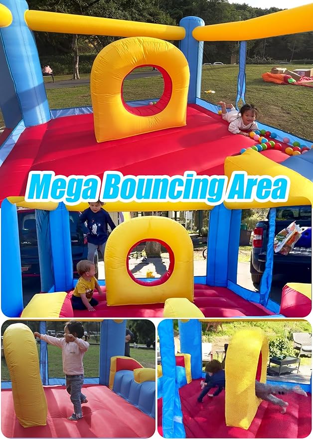 Whubefy Inflatable Bounce House Elevated Double Racing Slide for Kids 3-6 with Jump-Through Hoop Large Blow Up Bouncy Castle Obstacle Course 12.3x8.7x5.8ft w/370W Blower Indoor Outdoor Fun