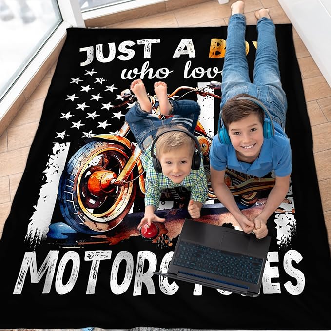 Motorcycle Gifts for Boys Men - 40x50 Inches Cool Throw Blanket for Kids Teens Motorbike Lovers Motorcycle Riders - Black Soft Fuzzy Car Blankets for Couch Sofa Bed Travel