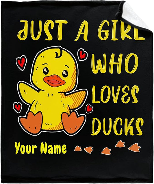 Girl Loves Ducks Custom Throw Blanket with Your Text Personalized Blankets Best Gifts for Family, Friends 40"x30" Extra Small for Pets