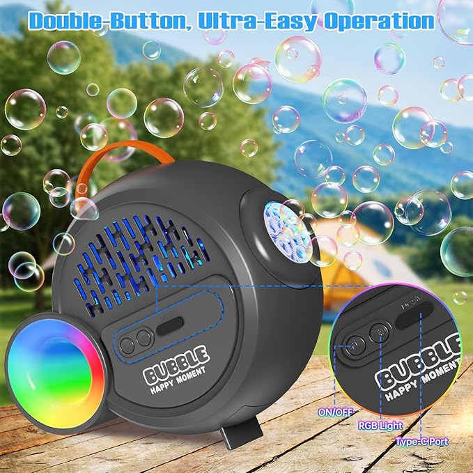 Bubble Machine for Kids Toddlers,Automatic Bubble Maker with RGB Light,Rechargeable Type-C Charge Bubble Blower,Bubble Toy for 3 4 5 6 7 Year Old Boy Girl,Outdoor Party Wedding Birthday Gifts(Gray)