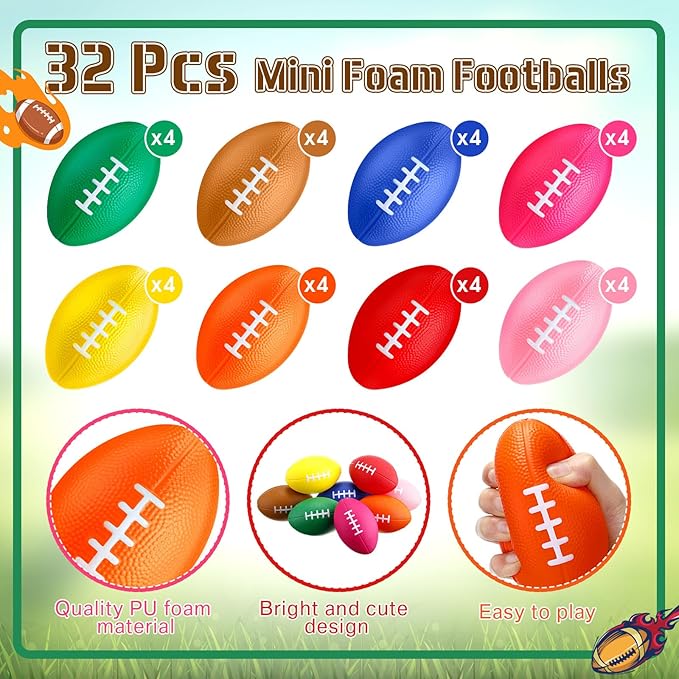 Mini Foam Footballs 4.7 Inch Party Favor Foam Balls Assorted Color Small Stress Sports Ball for Game Carnival Reward Party Gift Goodie Bags Stuffers