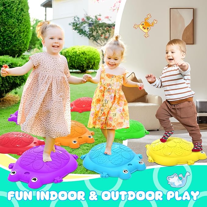 Stepping Stones for Kids, 12 Pcs Frog Non-Slip Balance Steps Stones Sensory Toys for Toddler Ages 3-5, Obstacle Course Coordination Game, Indoor Outdoor Yard Games for Boys Girls