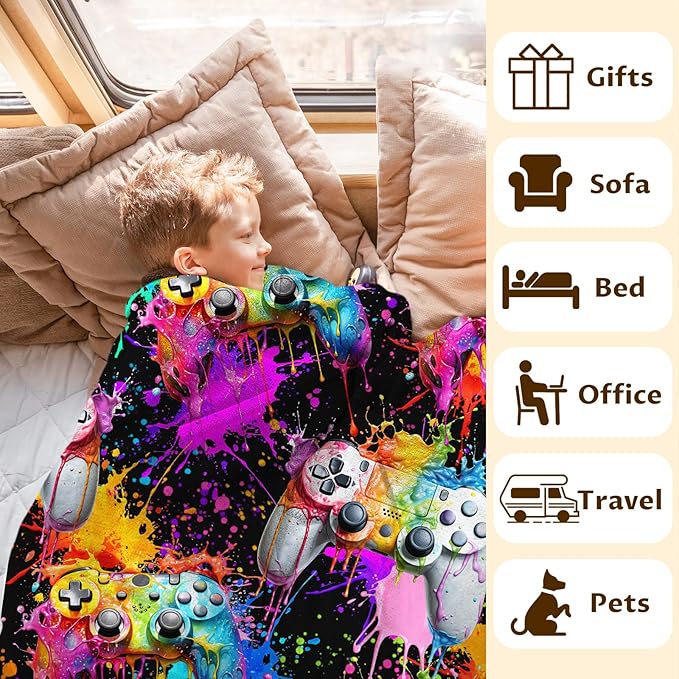 Boys Gaming Blanket Game Throw Blankets Gift for Toddler Kids Teen, 30X40 Inches Lightweight Comfy Cool Throw for Sofa Couch Bed Office Birthday Gift for Son