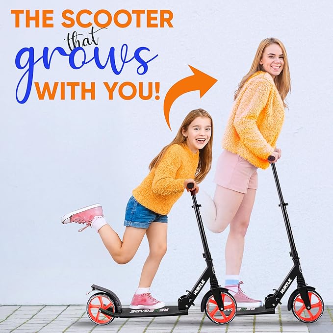 Hurtle Renegade Kick Scooter for Kids, Teenagers & Adults - 2-Wheel Folding Scooter with Adjustable T-Bar Handlebar - Alloy Anti-Slip Deck