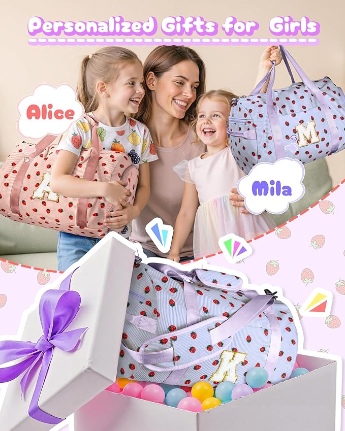 Cool Stuff for Teen, Girls Gym Bag, Kids Personalized Overnight Duffle Bags with Shoe Compartment, Monogram Travel Tote with Makeup Bag, Gift for 9 10 11 12 13 Year Old Girl (Letter S)