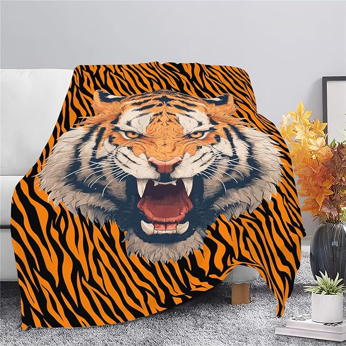 Tiger Throw Blanket Tiger Stuff Gifts for Kids Girls Boys Adults Women Men Soft Cozy Warm Plush Fluffy Fuzzy Fleece Blanket Decor 50''X60''