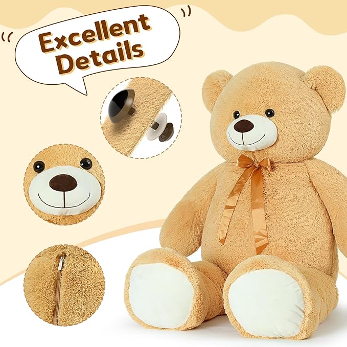 Tezituor 59" Gaint Teddy Bear Stuffed Animal,5ft Life Size Big Teddy Bears,Light Brown Cute Soft Plush Toy,Gifts for Kids Girls Boys Girlfriend Valentine,Christmas,Birthday,Baby Shower,Wedding Party