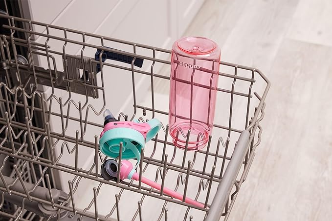 Contigo Aubrey Kids BPA-Free Water Bottle with Silicone Straw Spill-Proof Lid Dishwasher Safe 20oz 2-Pack Suitable for 3+ Years Azalea/Jade & Blue Raspberry/Azalea