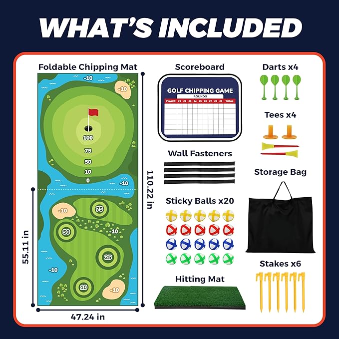 TOY Life Golf Chipping Game, Double-Sided Sticky Golf Pro Battle Mat with 20 Sticky Balls & 4 Darts, Backyard Chipping Games for Adult Kids Outdoor & Indoor