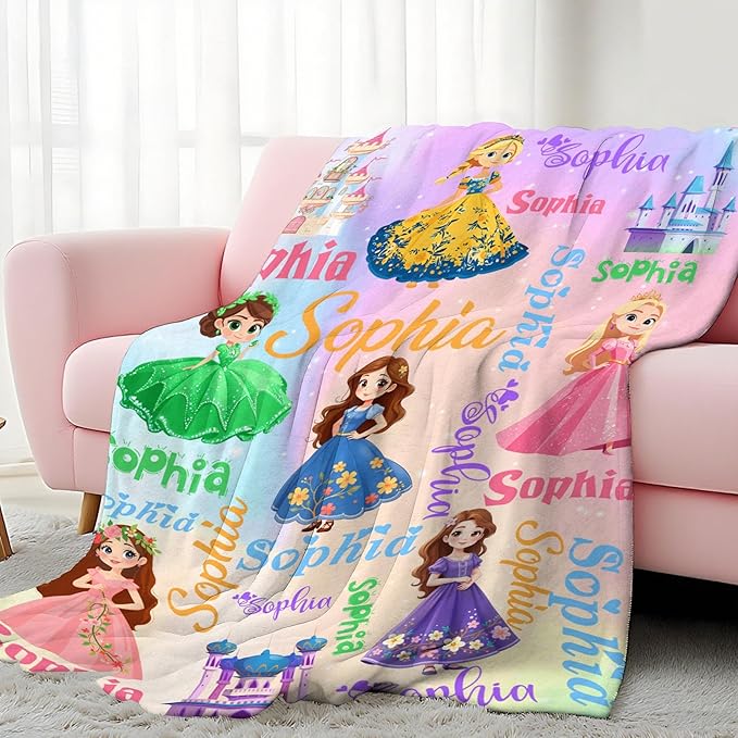 Custom Girl Blanket with Name Personalized Cute Pink Princess Blanket for Newborn Customized Soft Flannel Throw Blanket Memorial Gift for Toddler on Birthday Baby Shower Christmas (Pink Princess)