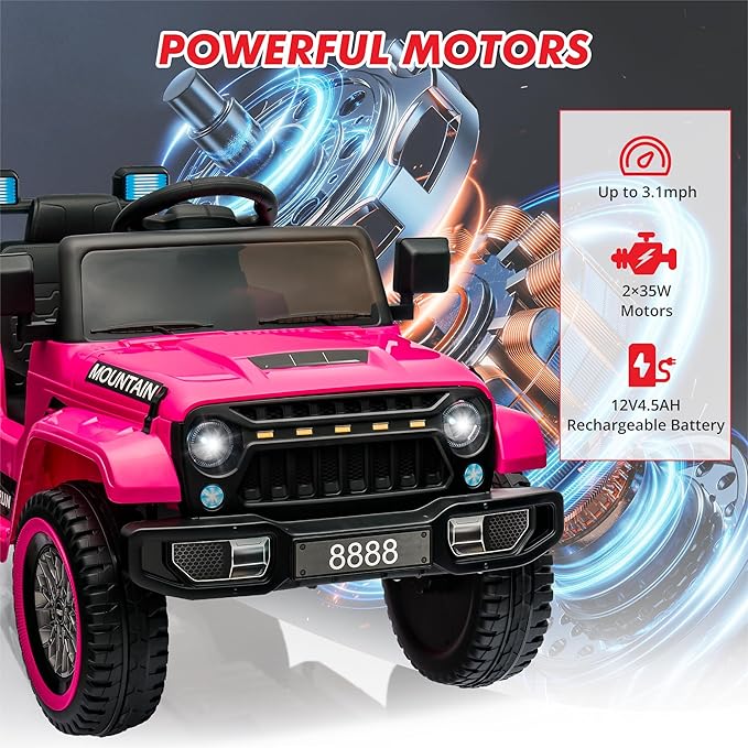 12V Kids Ride-on Truck with Parent Remote Control,All-Terrain Electric Car with Twin 35w Motors, 3 Speeds & Spring Suspension,LED Lights for Fun Night Drives,Ideal Gift for Boys & Girls