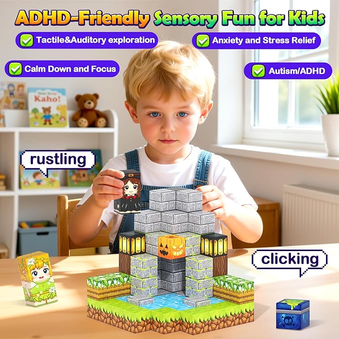 Magnetic Blocks - 150 Building Blocks Mine Magnets Building Craft Autistic Kids Friendly Sensory Toys STEM Creative Toy Game for Kids Age 3-5 4-6 5-7 8-12 - Magical Enchanted Playset