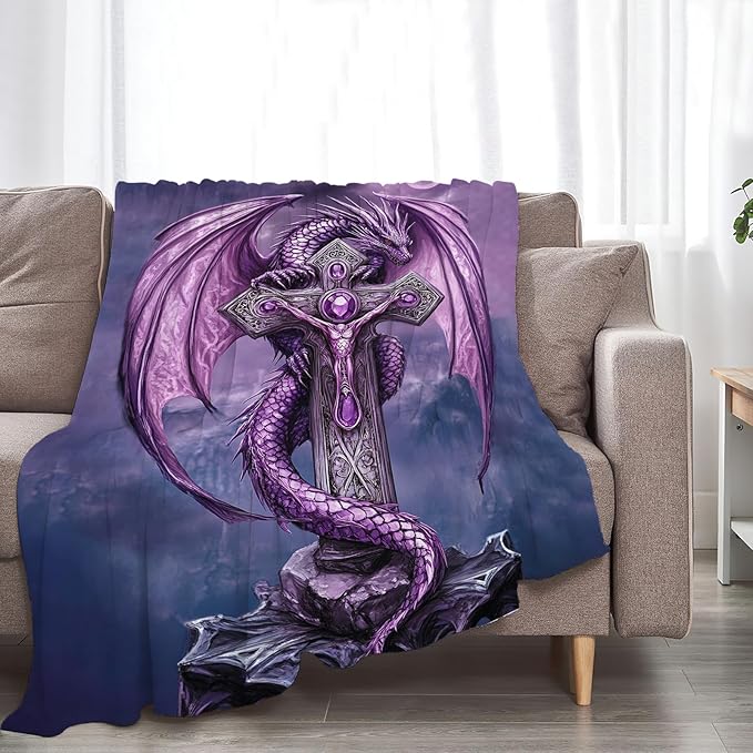 Dragon Blanket Purple Dragon Gifts Throw Blankets for Girls Boys Women Men Plush Cozy Flannel Fleece Fuzzy Party Blanket for Bed Couch Sofa 60"X50"