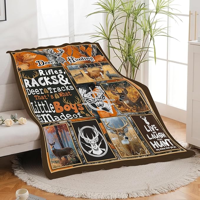 Deer Throw Blanket Deer Elk Stuff Hunting Gifts for Kids Girls Boys Adults Women Men Soft Cozy Warm Plush Fluffy Fuzzy Fleece Blanket Decor 50''X60''