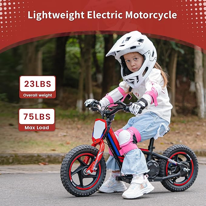 Lightweight Electric Dirt Bike for Kids,170W Racing Motorcycle for Ages 3-6, Detachable Battery, Adjustable Seat, Safe Speeds Up to 10 MPH, Mini Motocross Bike 12" Off Road Tires, Red