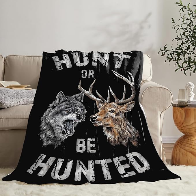 Hunting Blanket Gifts for Men Dad Wolf Deer Throw Blankets Cozy Plush Fleece Hunters Decor Flannel Fuzzy for Couch Chair Bed 80"X60"