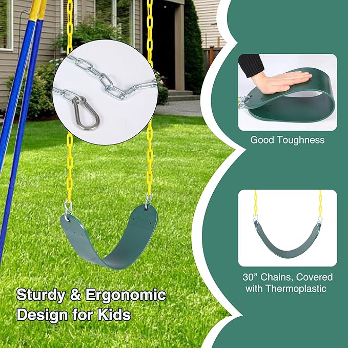 RedSwing Kids Belt Swing 2 PCS, EVA Swings Seat with Heavy Duty Metal Chains, Playground Swing Set Accessories, Safe and Durable, for Outdoor Backyard and Playground Play
