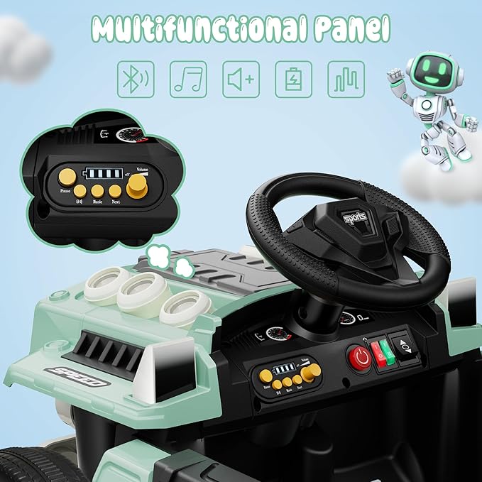 ANPABO 12V Ride On Truck Car with Remote Control, Kids Electric Car with Bluetooth Music, Horn, 3 Speeds, LED Lights, Soft Start, Ride on Toys for Toddler Boys & Girls (Green)