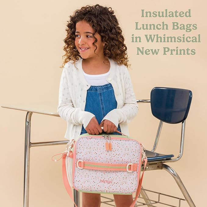 Bentgo Kids Lunch Bag (Whimsy & Wonder Collection) - Durable, Double-Insulated Lunch Bag for Kids 3+; Holds Lunch Box/Water Bottle/Snacks; Water-Resistant Fabric & Zip Pockets (Geo Speckle)