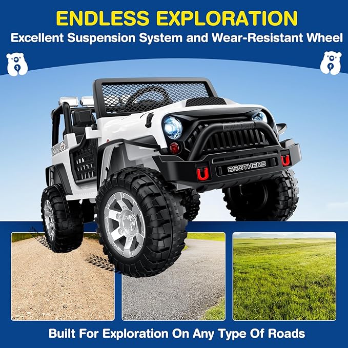 L8 2 Seater Ride On Car, 12V Kids Electric Car w/Remote Control, 4-Wheel Suspension, Bluetooth Speaker, Multi Music Modes, 3 Speeds, LED Lights, Xmas & Birthday Gift Ideas for Kids Ages 3+