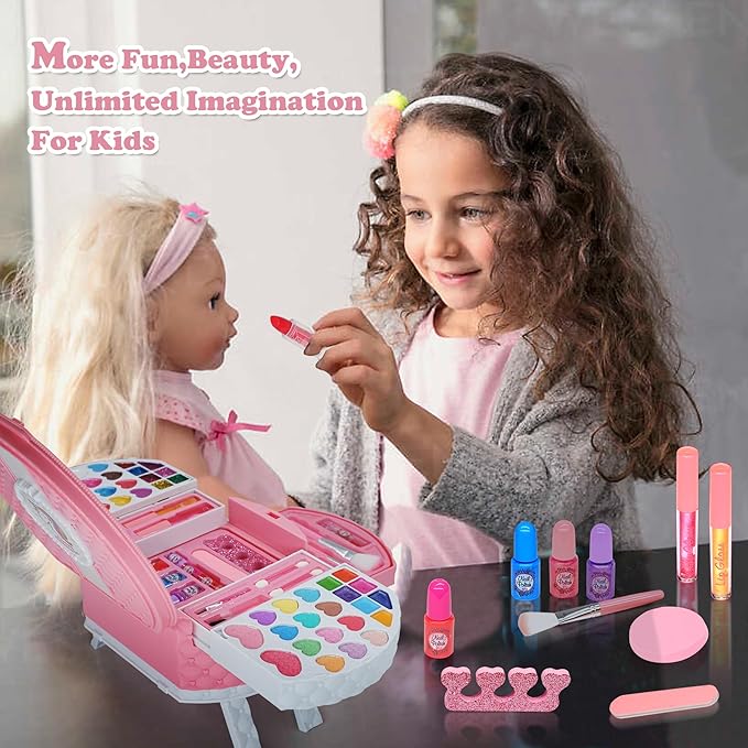 Kids Washable Makeup Girls Toys - Real Makeup Kit for Little Girls, Kid Make up Set for Toddlers Children Princess Dress Up Christmas Birthday Gifts Toys for 3 4 5 6 7 8 9 10 11 12 Year Old Girls