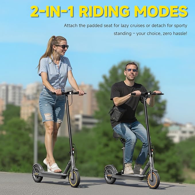 Electric Scooter, Folding E Scooter for Adults with Seat, 350W Motor, 8.5" Tire, 19MPH, 21Mile Long Range Lightweight Teens Commuting Sit Down Escooter with App, Bluetooth, Dual Brake (Seat Optional)