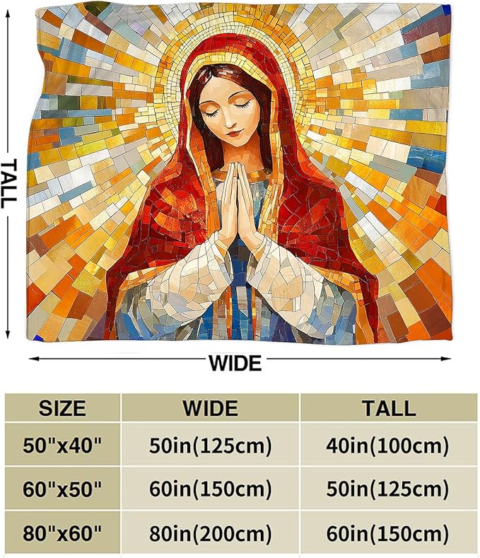 Virgin Mary Blanket for Women, Our Lady of Guadalupe Fleece Blanket Gifts for Boys Girls, Warm Cozy Soft Flannel Christian Stuff for Bed Sofa Couch 60" x 50"