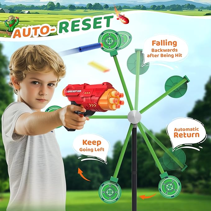 2-Player Shooting Game Toy, Foam Dart Toy Gun with Auto Reset Rotating Shooting Target, Ideal Gift for Kids Ages 6,7,8,9,10+ Green
