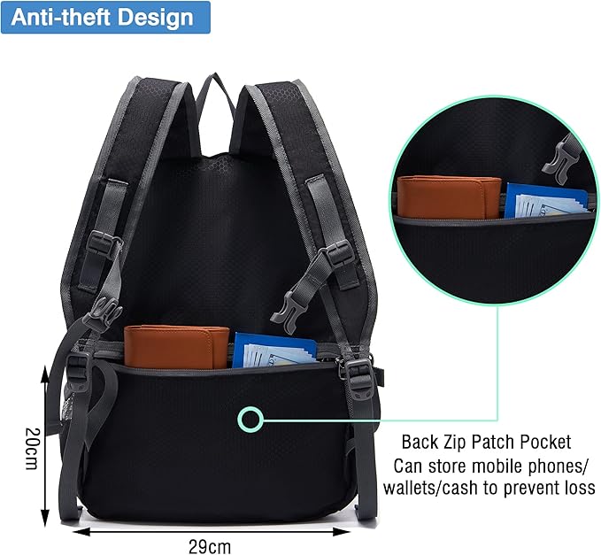 YZAOLL Small Lightweight Packable Hiking Backpack, 20L Hiking Backpack Day Pack for Women Men Travel Camping Vacation,Black