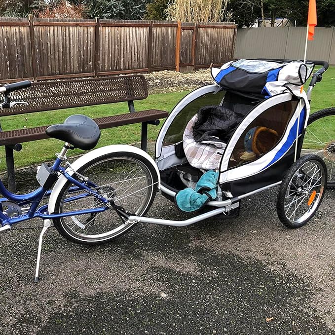 ClevrPlus Deluxe 3-in-1 Double 2 Seat Bicycle Bike Trailer Jogger Stroller for Kids Children | Foldable Collapsible w/Pivot Front Wheel