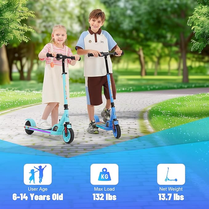Caroma Electric Scooter for Kids Ages 6-14, 180W/150W Motor & 10 Mph, 85 Mins Ride Time, Adjustable Height & Speed, LED Display & Colorful Lights, Kids Electric Scooter, Best Gifts for Girls and Boy