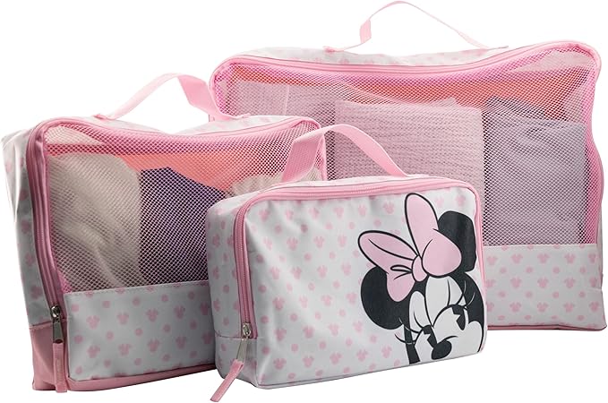 Fast Forward Minnie Mouse 3-Piece Packing Cube Set | Minnie Mouse Travel Accessories | Travel Bags Luggage Organizer for Kids, Unisex | Minnie Kid Travel Size Travel Cubes for Packing