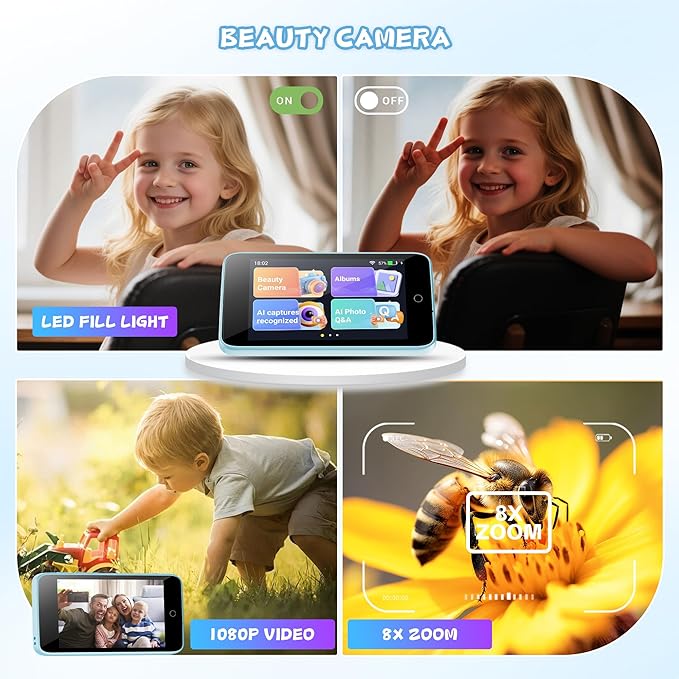Digital Camera for Kids and Starters, AI Camera with Dual Lens, Cameras for Photography with WiFi, 3.97IN Digital Camera Toys for Toddler Birthday Gifts(Blue)