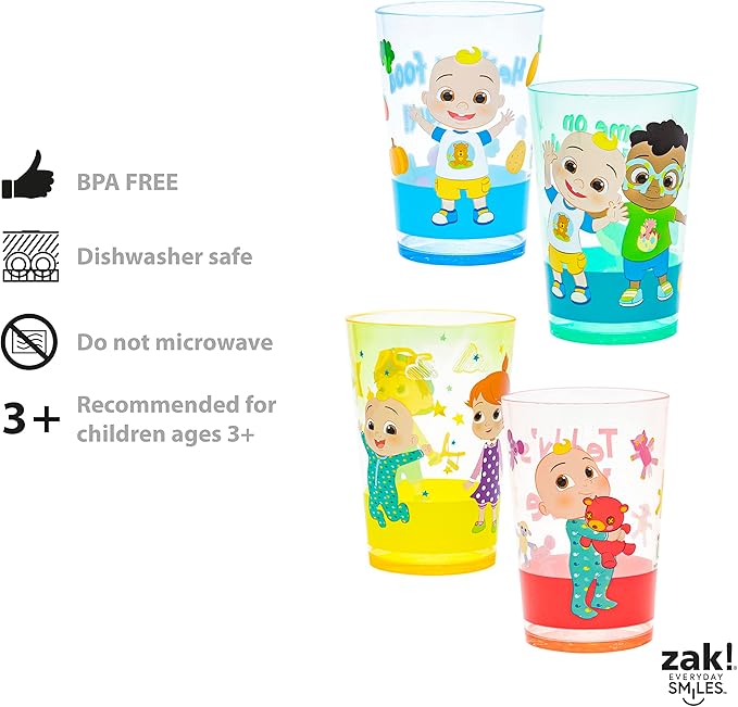 Zak Designs CoComelon Nesting Tumbler Set Includes Durable Plastic Cups with Variety Artwork, Fun Drinkware is Perfect for Kids (14.5 oz, 4-Pack, Non-BPA)