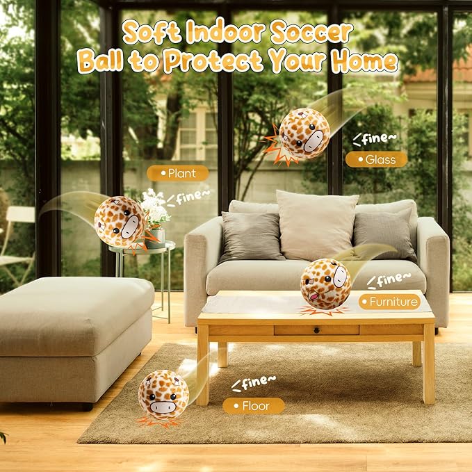 Silent Indoor Soccer Balls for Toddlers 1-3, Inflatable Soft Plush Baby Toddler Soccer Ball Toys Gifts for Kid 3-5 Year Old Boy Girl First Birthday Gift (Giraffe, Pump Include)