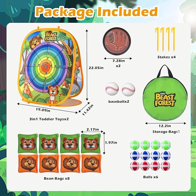Bean Bag Toss Game Sets for Kids, Toss and Catch Ball Set for Kids Outdoor Baseball Toys for Toddlers Carnival Games for 3 4 5 6 7 Years Old Boys and Grils Backyard Outdoor Toy