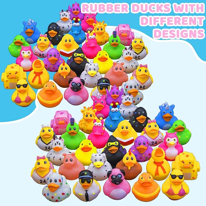 60 Pack Rubber Ducks for Jeeps 2.3 Inch Bulk Floater Jeeps Ducks for Ducking Assortment Mini Rubber Duckies for Toddler Baby Bath Toys Birthday Gifts Party Favors