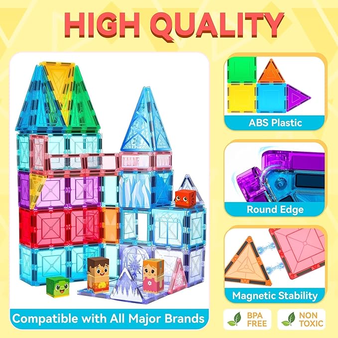 VigorFun Magnetic Tiles Building Toys Set for Kids Ages 3-5 4-8, STEM Construction Kit with 8 Magnetic Blocks, Educational Sensory Magnetic Toys Gifts for Toddler Boys Girls Learning Classroom