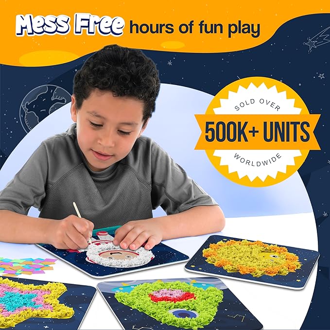 jackinthebox Poke Poke Art for Kids – Space Theme, Mess-Free Fabric Art and Craft, Flower Pressing Kits, Gift for Kids, Toys for Girls and Boys Ages 4 5 6 7 8