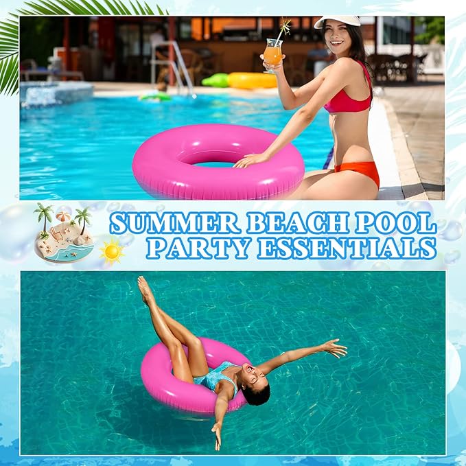6 Pcs Inflatable Pool Floats 28 Inches Swim Tube Bulk for Adults Swimming Ring Pool Floaties for Beach Party Decorations Women and Men River Lake Summer Vacation Holiday (Rose Pink)