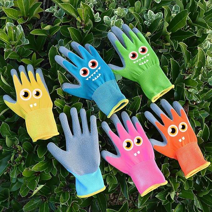 12 Pairs Kids Garden Gloves Children Gardening Gloves Rubber Coated Yard Work Gloves for Toddlers Boys Girls (Medium (Age 6-8))