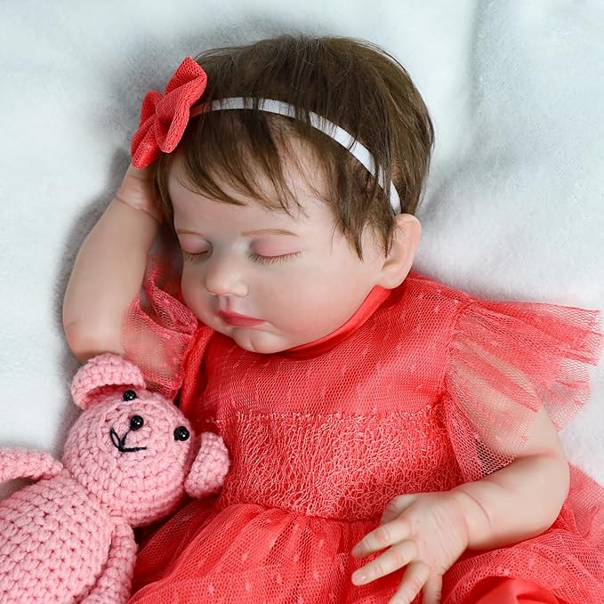 SCOM Reborn Baby Dolls Girl 20 Inch, Realistic Newborn, Sleeping Baby Dolls Girl, with Weighted Soft Cloth Body, Poseable Vinyl Limbs, with Feeding Toy Accessories, Dolls Gift for Kids 3+