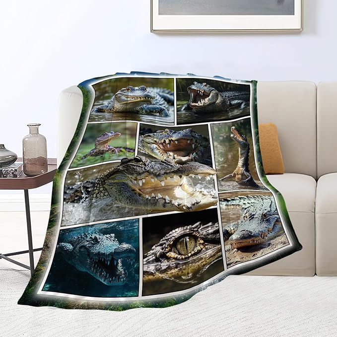 Crocodile Blanket Alligator Animal Throw Blankets Gifts for Girls Boys Kids Crocodile Lover Soft Cozy Fleece Plush for Couch Sofa Bed 50"x40"
