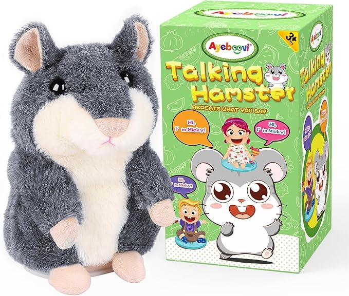 Ayeboovi Kids Toys Talking Hamster Repeats What You Say, Stuffed Animals for Toddler Kid Birthday Gift, Fun Interactive Plush Autism Toy for 3 4 5 Years Old Boys Girls