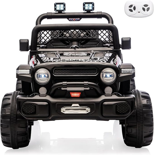 12V Kids Electric Ride on Truck，Parent Remote Control Car for Kids| Features 3 Speeds to 6MPH, 2 * 550w Moto, Spring Suspension, LED Lights, Music | for Children Aged 2-8 Years，Black