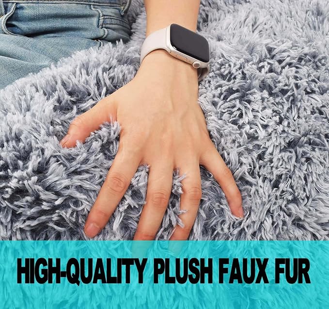 Fluffy Bean Bag Chair, 3FT Round Memory Foam Filled Bean Bag for Teens & Kids, Ultra Soft Faux Fur Fabric Bean Bag Chairs for Playroom, Living Room, Bedroom, Gray