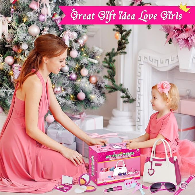 Officygnet Play Purse for Little Girls, Pretend Princess Play Toys for 3 4 5 6 7 8 Year Old, Toddler Purse with Accessories, Kids Toy Birthday for Girls Ages 3-5 4-5 6-8(White)