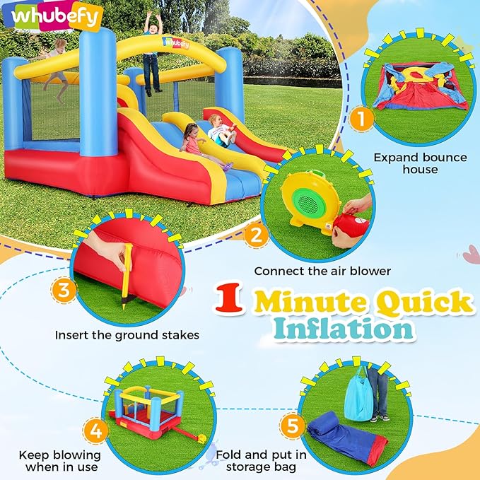 Whubefy Bounce House for Kids 3-10, 12.6FTx9FT Inflatable Bounce House with Blower for Big Kids 3-6 with Double Slide Obstacle, Indoor Outdoor Blow up Bouncy Castle Jump House for Family Backyard Fun