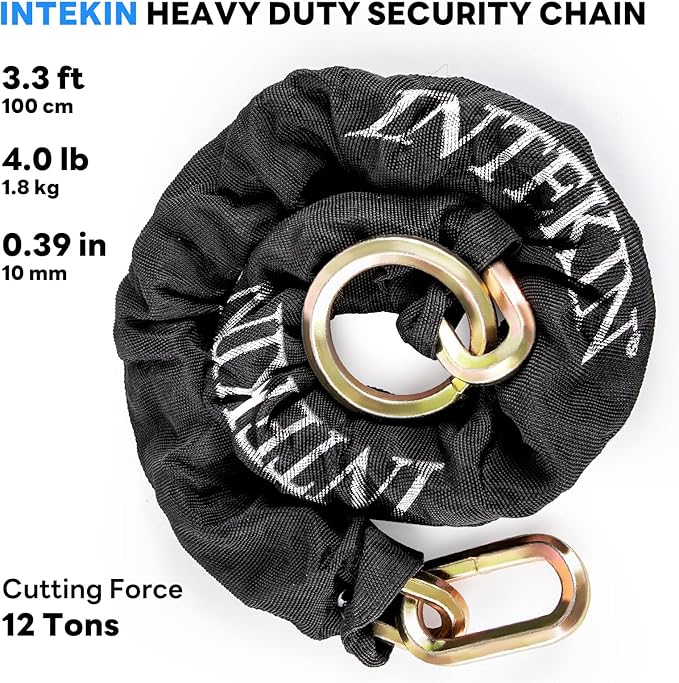 Security Chain 3.3 ft x 3/8" Thick Bike Lock Chain - High Security Hardened Steel Cut Proof Chain for Bikes, Containers, Motorcycles, Trailers, ATV's