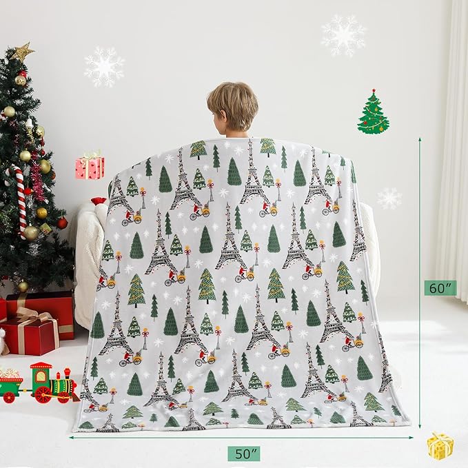 Viviland Kids Throw Blanket, Christmas Tree Print Blankets for Kid, 50" x 60" Soft Warm Lightweight Plush Throw Fleece Blanket
